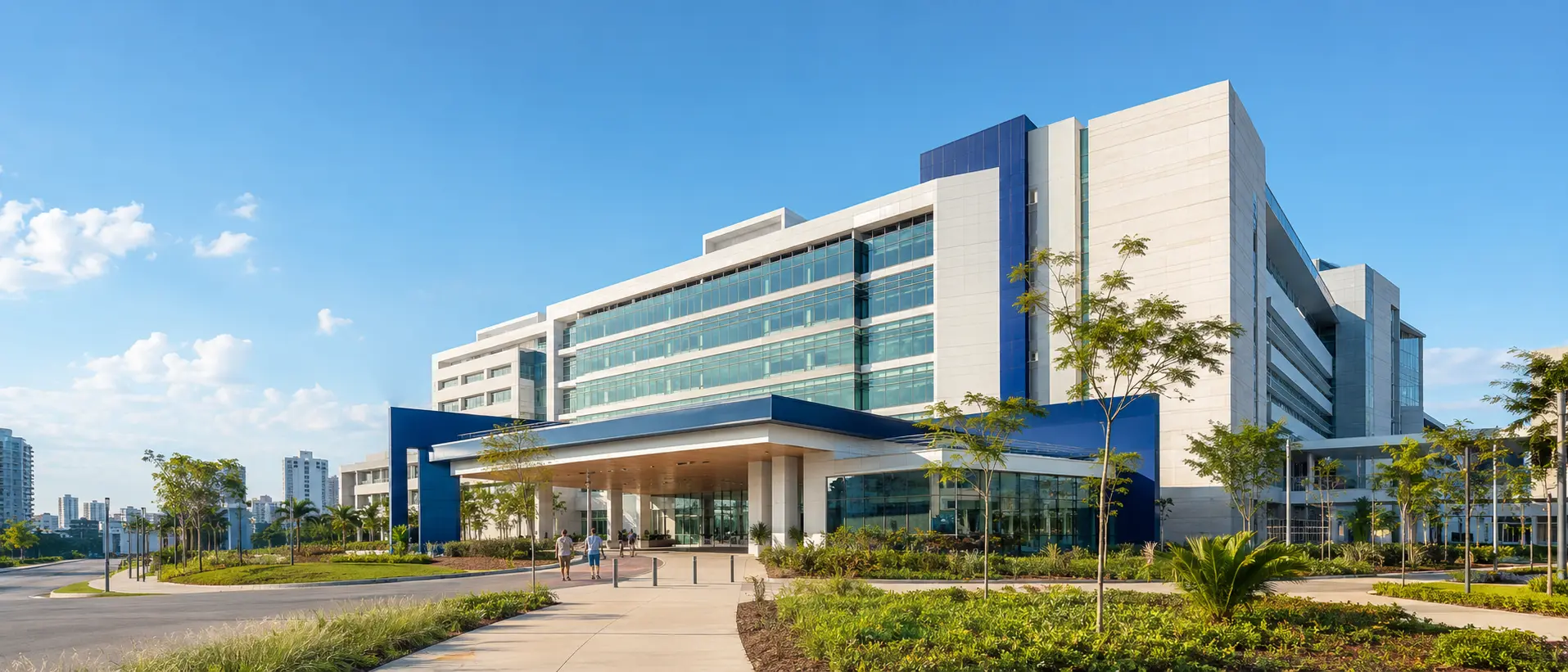 Hospital contemporâneo em ambiente urbano — imagem conceitual
